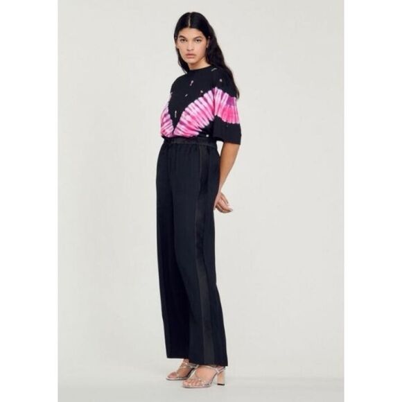 NWT Sandro Gallo Drawstring Side Stripe High Rise Wide Leg Pants FR 36 US S - Picture 7 of 14